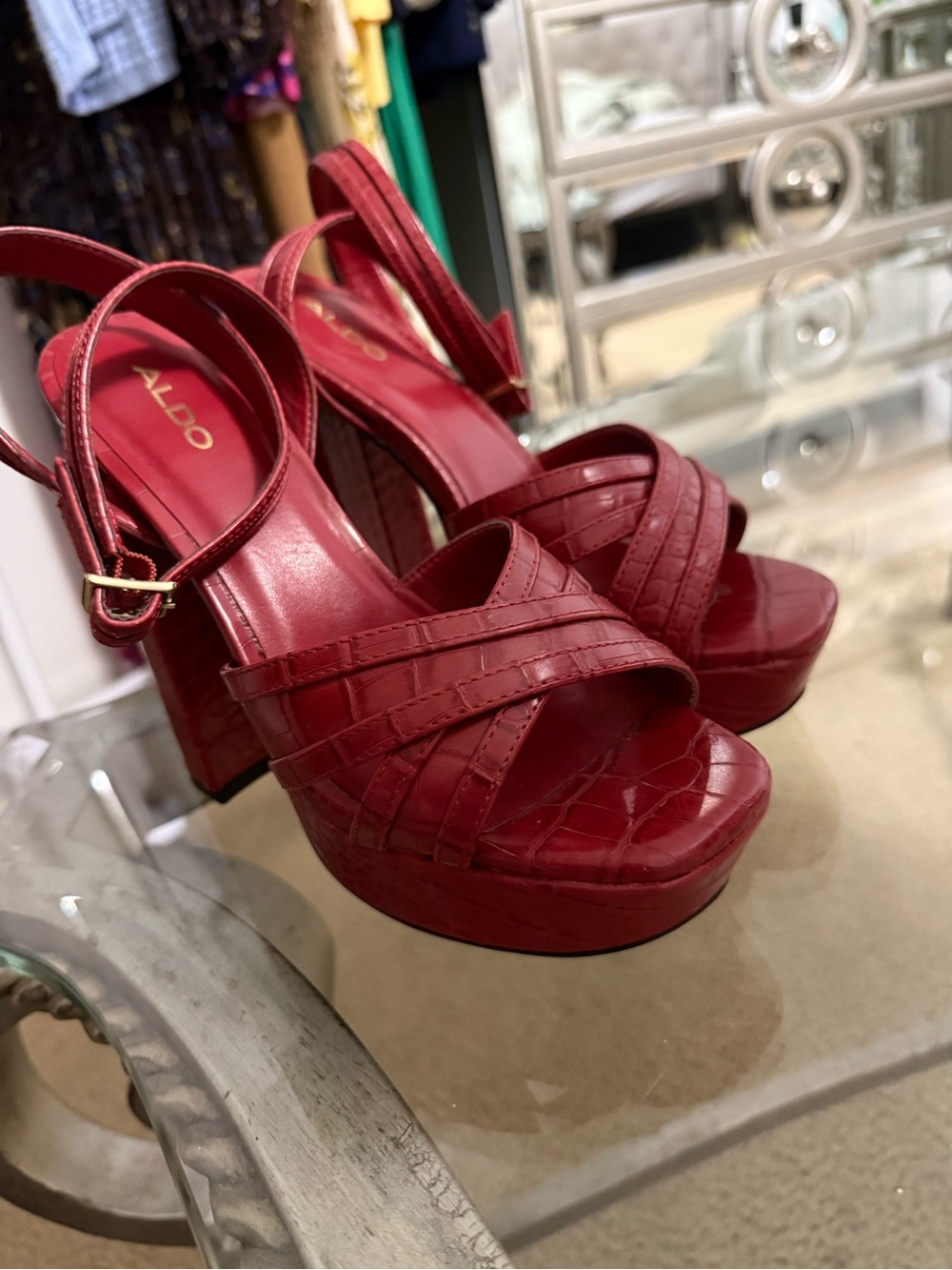 Aldo Crimson Red Dwaurith Platform Strappy Heel